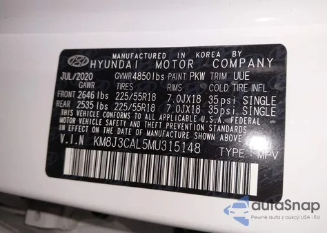 2021 Hyundai Tucson Ultimate from USA, damaged, VIN KM8J3CAL5MU315148